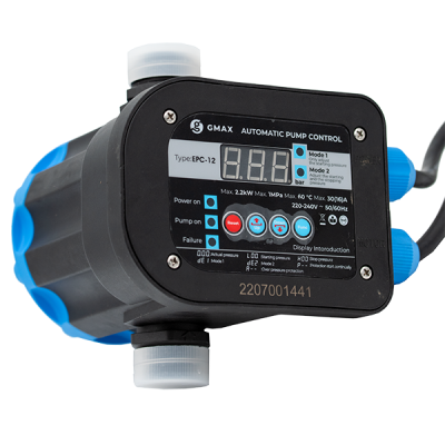 Controler de presiune EPC-12 cu afișaj digital și praguri reglabile Gmax – dimensiune 1", putere 2,2 kW, frecvență 50–60 Hz, tensiune 220–240 V. - Dispozitive