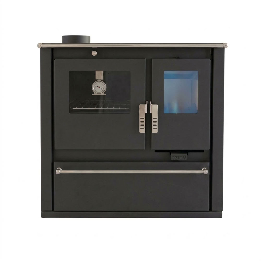 Soba de Gatit Pe Lemne Verso CS Plus cu cuptor din inox și plită vitroceramică, Negru, Stânga, 7.7kW | Sobe cu Cuptor | Seminee pe lemne |