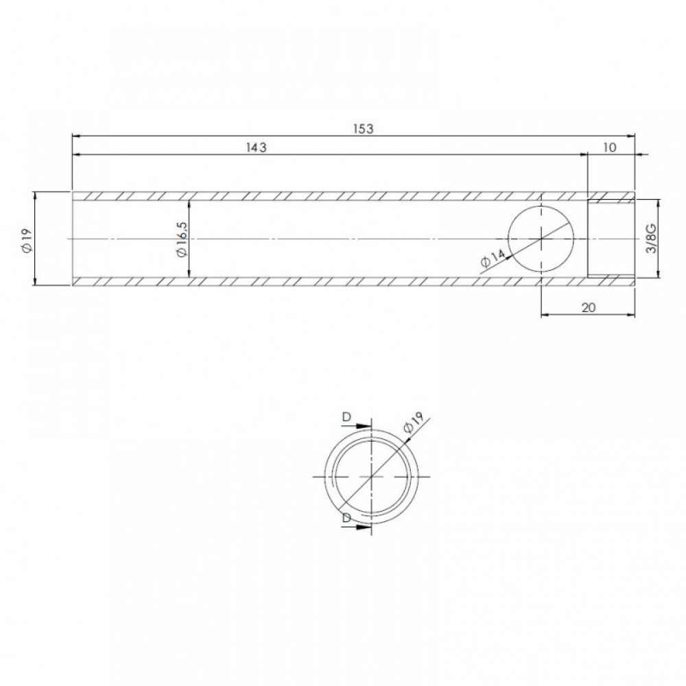 Tub pentru rezistenta aprindere soba peleți, Diametru 19mm, Lungime 153mm, Filet 3/8" | Rezistenta aprindere peleti | Piese schimb sobe peleti |