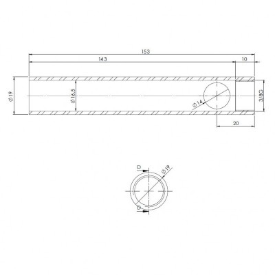 Tub pentru rezistenta aprindere soba peleți, Diametru 19mm, Lungime 153mm, Filet 3/8" - Rezistenta aprindere peleti