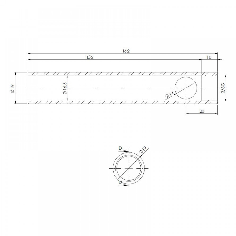 Tub pentru rezistenta aprindere soba peleți, Diametru 19mm, Lungime 162mm, Filet 3/8" | Rezistenta aprindere peleti | Piese schimb sobe peleti |