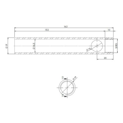Tub pentru rezistenta aprindere soba peleți, Diametru 19mm, Lungime 162mm, Filet 3/8" - Rezistenta aprindere peleti