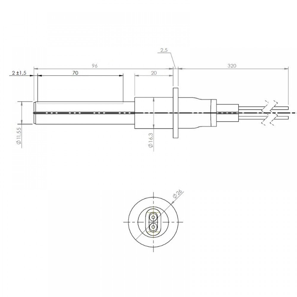 Rezistenta aprindere ceramica pentru soba peleti MCZ, RED si altele, lungime totala 107mm, 315W | Rezistenta aprindere peleti | Piese schimb sobe peleti |
