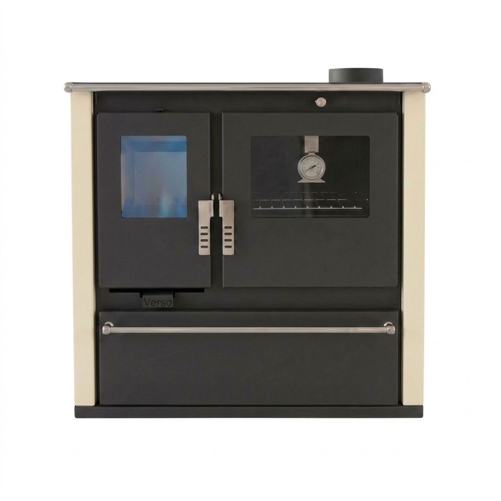 Soba de Gatit Pe Lemne Verso CS Plus cu cuptor din inox și plită din oțel, Fildeș, Dreapta, 7.7kW | Sobe cu Cuptor | Seminee pe lemne |