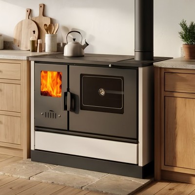 Soba De Gatit Pe Lemne Balkan Energy 4020 Alb, Capac Din Fonta, Dotata Cu Cuptor Pentru Gatit Si Plita, Putere 7.9 kW - Balkan Energy