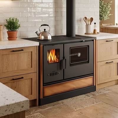 Soba De Gatit Pe Lemne Balkan Energy 4020 Cappuccino, Capac Din Fonta, Dotata Cu Cuptor Pentru Gatit Si Plita, Putere 7.9 kW - Balkan Energy