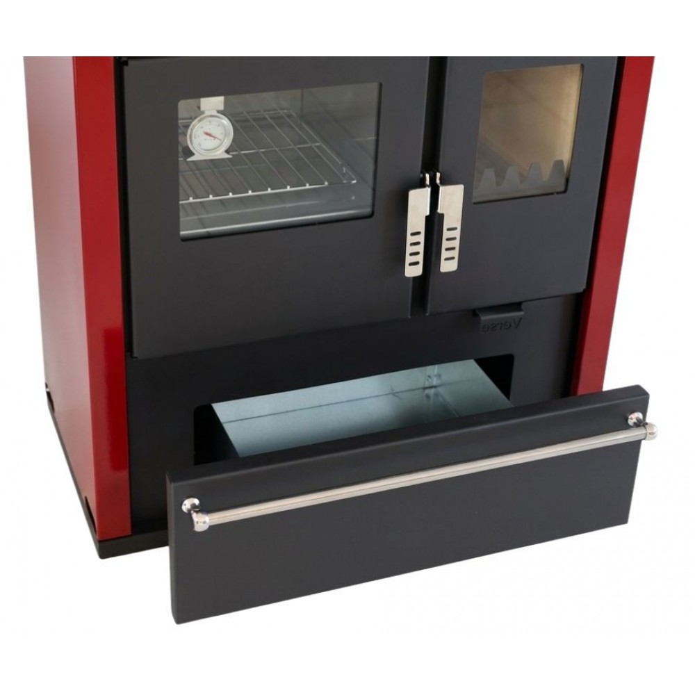 Soba de Gatit Pe Lemne Verso CS Plus cu cuptor din inox și plită din oțel, Roșu, Stânga, 7.7kW | Sobe cu Cuptor | Seminee pe lemne |