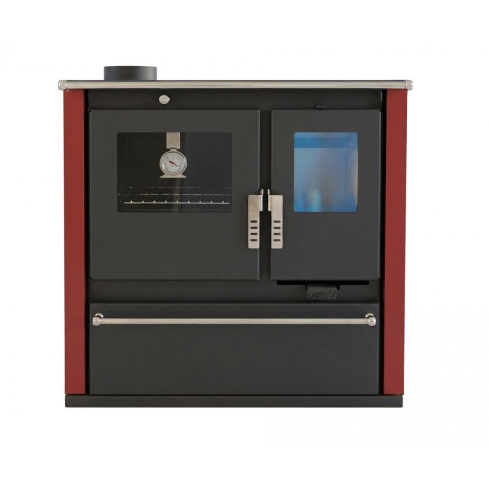 Soba de Gatit Pe Lemne Verso CS Plus cu cuptor din inox și plită din oțel, Roșu, Stânga, 7.7kW | Sobe cu Cuptor | Seminee pe lemne |