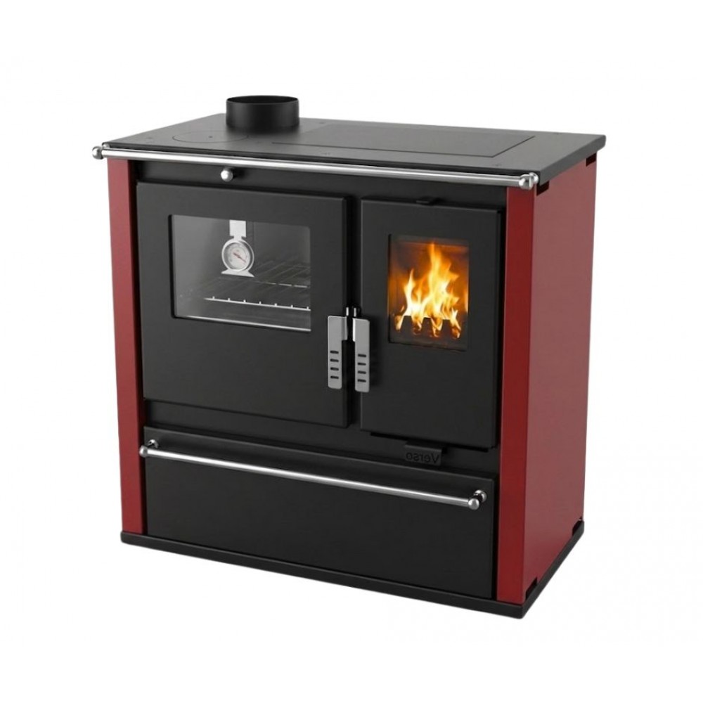 Soba de Gatit Pe Lemne Verso CS Plus cu cuptor din inox și plită din oțel, Roșu, Stânga, 7.7kW | Sobe cu Cuptor | Seminee pe lemne |