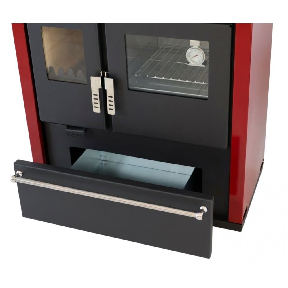 Soba de Gatit Pe Lemne Verso CS Plus cu cuptor din inox și plită din oțel, Roșu, Dreapta, 7.7kW | Sobe cu Cuptor | Seminee pe lemne |