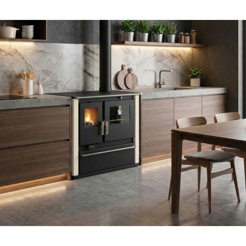 Soba de Gatit Pe Lemne Verso CS Plus cu cuptor din oțel și plită din oțel, Fildeș, Dreapta, 7.7kW | Sobe cu Cuptor | Seminee pe lemne |