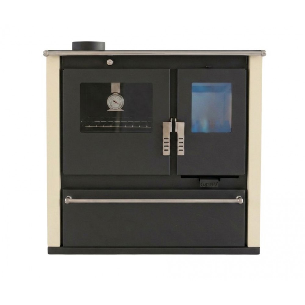 Soba de Gatit Pe Lemne Verso CS Plus cu cuptor din inox și plită vitroceramică, Fildeș, Stânga, 7.7kW | Sobe cu Cuptor | Seminee pe lemne |