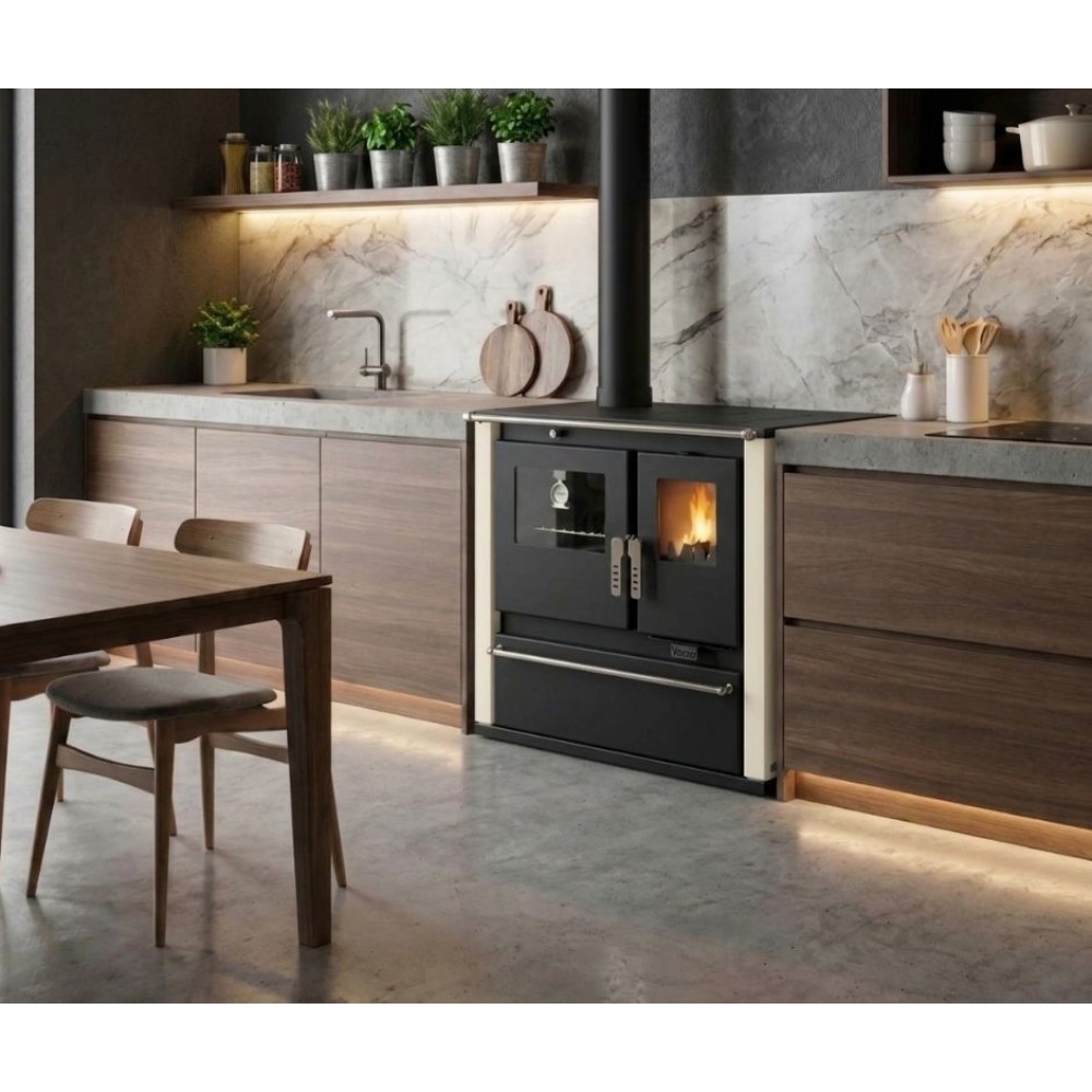 Soba de Gatit Pe Lemne Verso CS Plus cu cuptor din inox și plită din oțel, Fildeș, Stânga, 7.7kW | Sobe cu Cuptor | Seminee pe lemne |