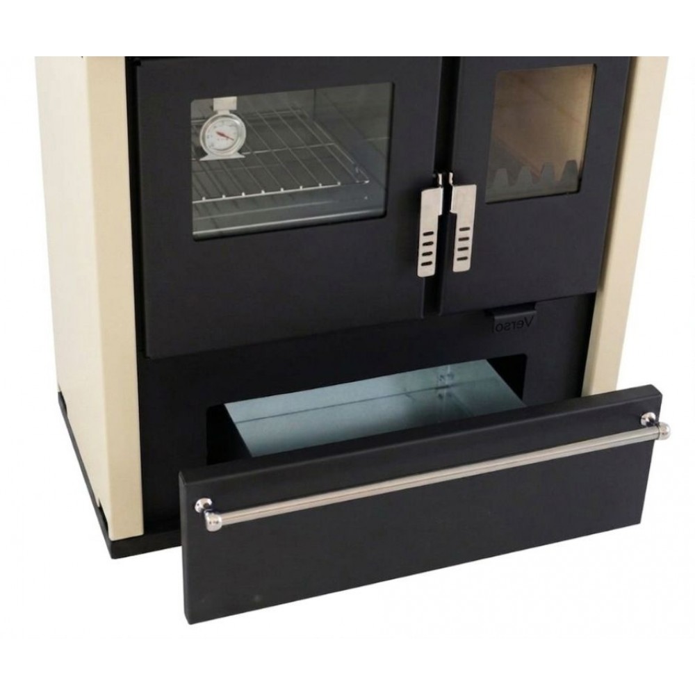 Soba de Gatit Pe Lemne Verso CS Plus cu cuptor din inox și plită din oțel, Fildeș, Stânga, 7.7kW | Sobe cu Cuptor | Seminee pe lemne |