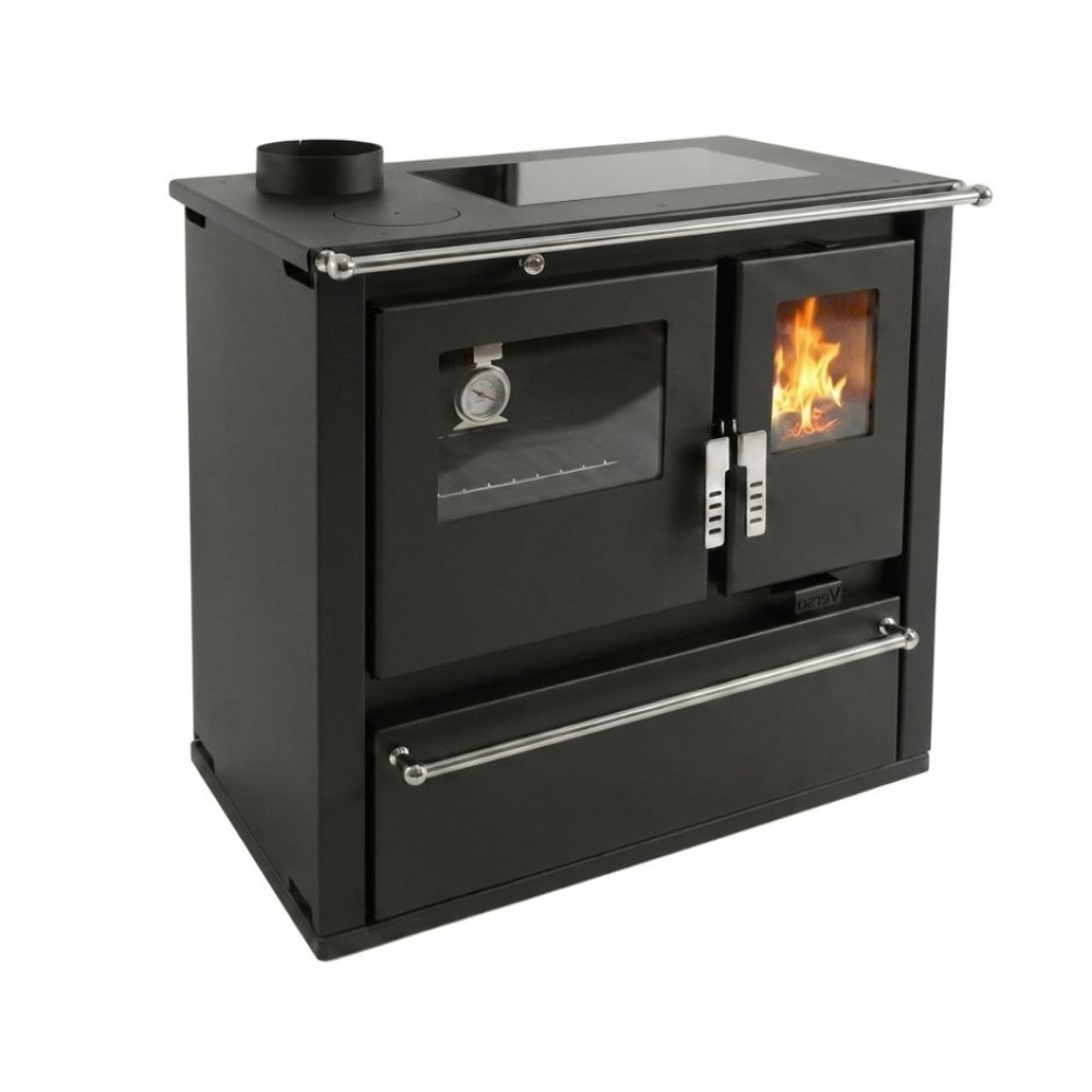 Soba de Gatit Pe Lemne Verso CS Plus cu cuptor din inox și plită vitroceramică, Negru, Stânga, 7.7kW | Sobe cu Cuptor | Seminee pe lemne |