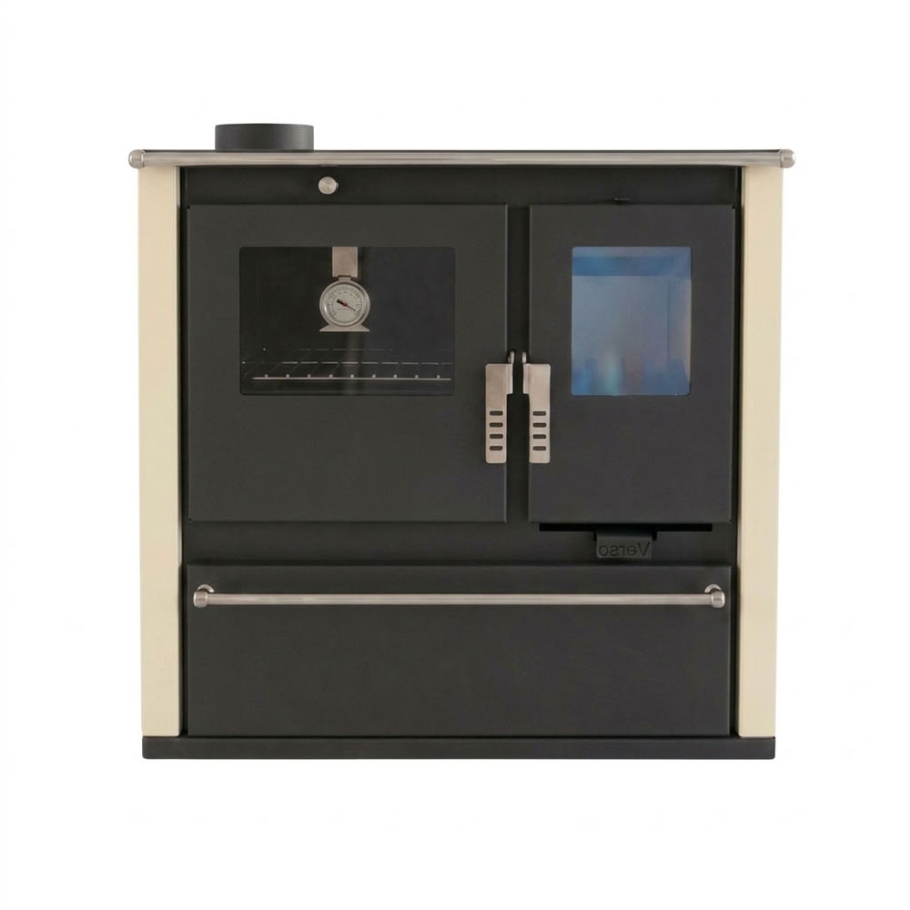 Soba de Gatit Pe Lemne Verso CS Plus cu cuptor din inox și plită din oțel, Fildeș, Stânga, 7.7kW | Sobe cu Cuptor | Seminee pe lemne |
