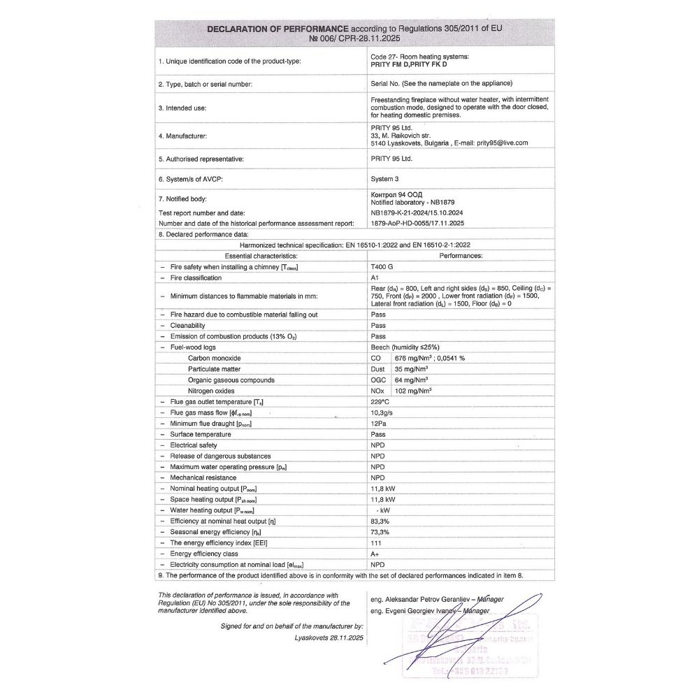 Semineu pe lemne / Soba Pe Lemne cu Cuptor Prity FM D EKO, 11,8 kW | Sobe pe Lemne | Seminee pe lemne |