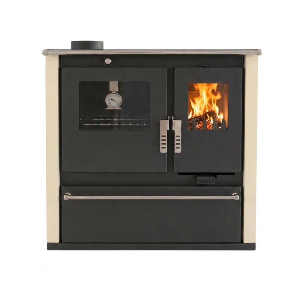 Soba de Gatit Pe Lemne Verso CS Plus cu cuptor din inox și plită din oțel, Fildeș, Stânga, 7.7kW | Sobe cu Cuptor | Seminee pe lemne |