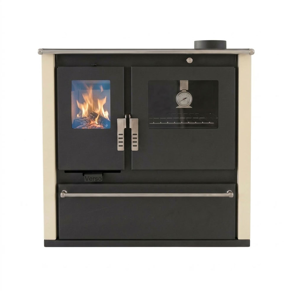 Soba de Gatit Pe Lemne Verso CS Plus cu cuptor din inox și plită din oțel, Fildeș, Dreapta, 7.7kW | Sobe cu Cuptor | Seminee pe lemne |