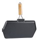 Tigaie grill din fontă cu mâner pliabil din lemn, 35x21 cm | Tigaie grill din fontă | Tigaie din fontă |