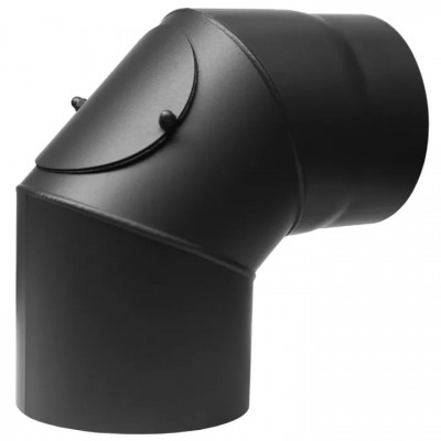 Cot Burlan 90° din oțel PARKANEX cu orificiu pentru curățare, Negru, Ø130, Grosime 2mm - Burlane Soba