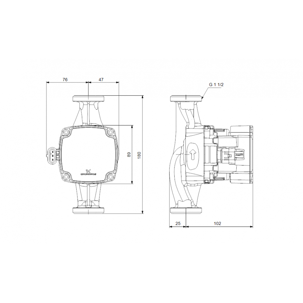 Pompă de circulație Grundfos ALPHA1 25-60 180, înălțime de refulare 6 m, debit 2.28 m³/h, putere 45 W | Pompe de Circulație | Pompe de apă |