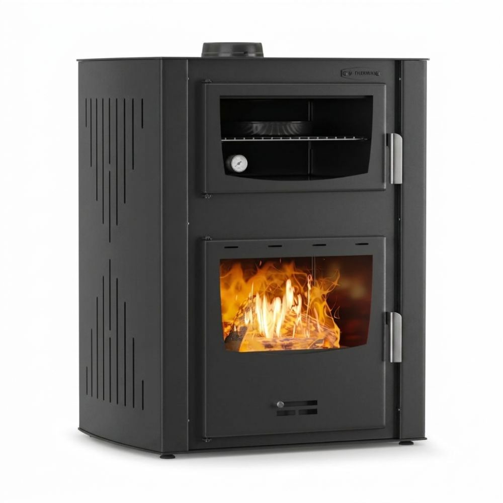 Termosemineu / Soba Tip Centrala Pe Lemne Velmora Fire ATS HYDRO ΜΑSΙΝΑ 90-30, Cu Manta De Apa, Dotat Cu Cuptor Pentru Gatit negru, 35kW | Sobe pe Lemne | Semineе pe lemne |