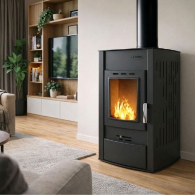 Termosemineu / Soba Tip Centrala Pe Lemne Velmora Fire ATS HYDRO negru, 25kW - Sobe pe Lemne