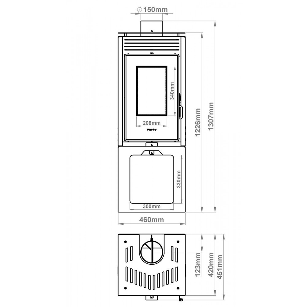Semineu pe lemne / Soba Pe Lemne Prity, Model PMV3 Е, Putere 10.8kW | Sobe pe Lemne | Semineе pe lemne |