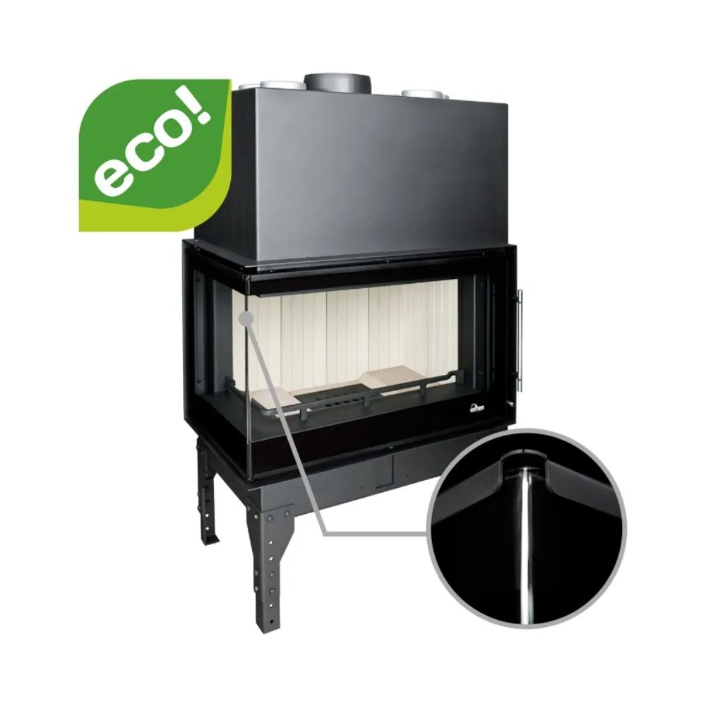 Focar Semineu UNIFLAM 860 EVO PBS cu conducte de aer și alimentare cu aer, sticlă curbată, partea stângă, 15 kW | Focare Seminee Pe Lemne | Focare Seminee |