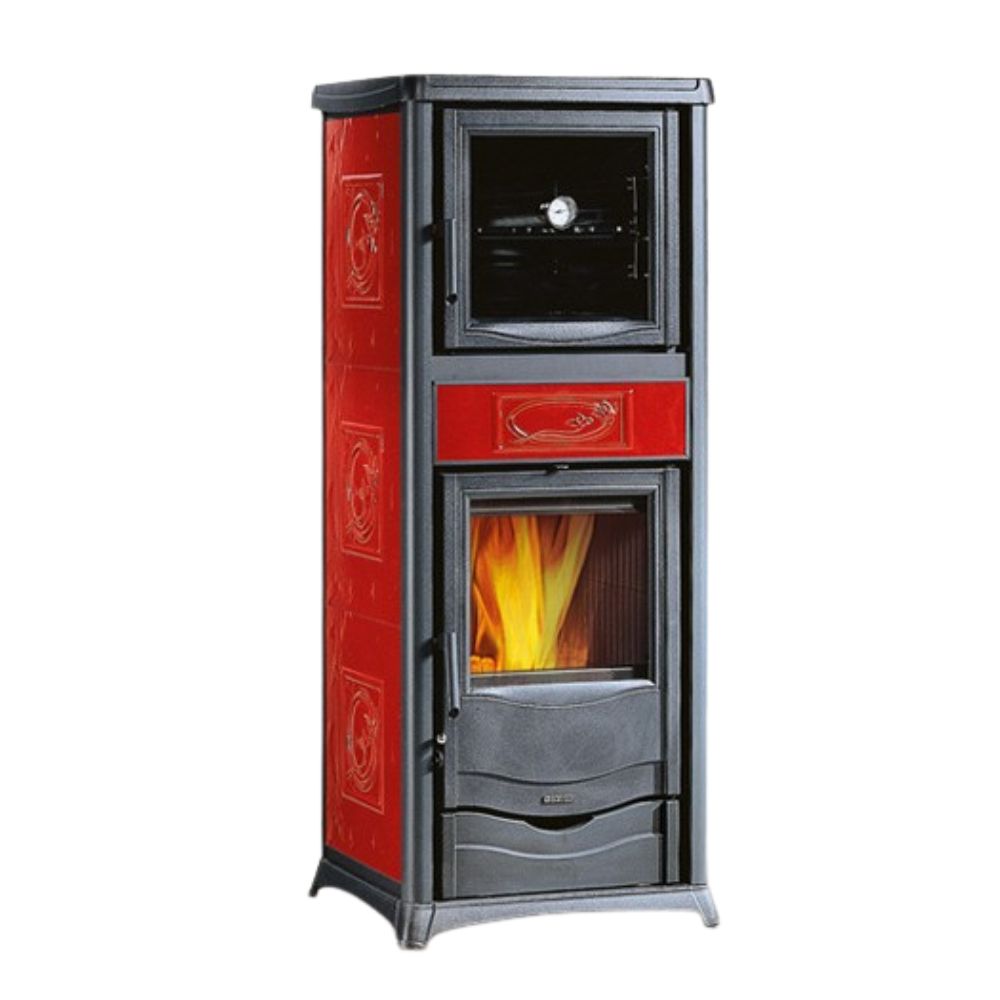 Semineu italian pe lemne cu cuptor La Nordica Rossella Plus Forno Evo roșu, 9.1kW | Sobe și șeminee italiene pe lemne |  |