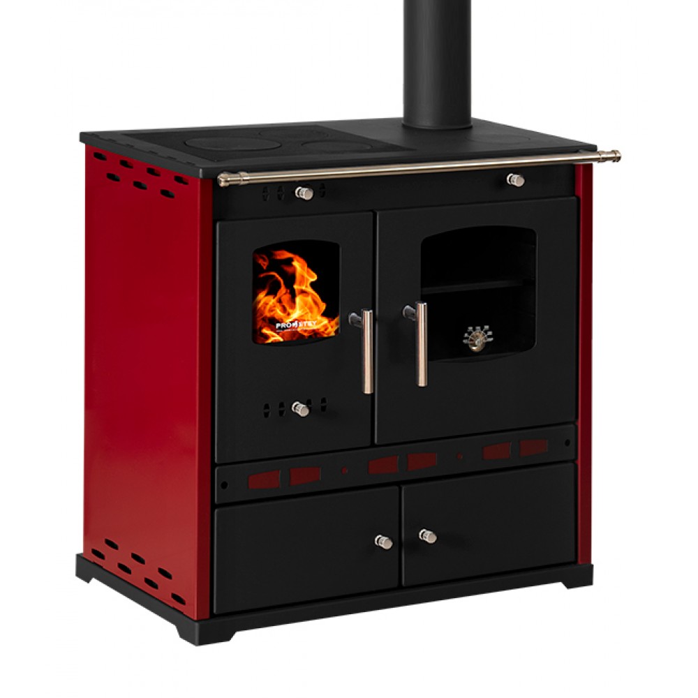 Soba De Gatit Pe Lemne Prometey Perfect Eco Lux cu canal drept, visiniu, 7.5kW |  |  |
