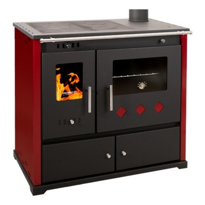 Soba De Gatit Pe Lemne Prometey Perfect Practik Lux cu canal drept, visiniu, 9.5kW - Sobe de Gatit pe Lemne