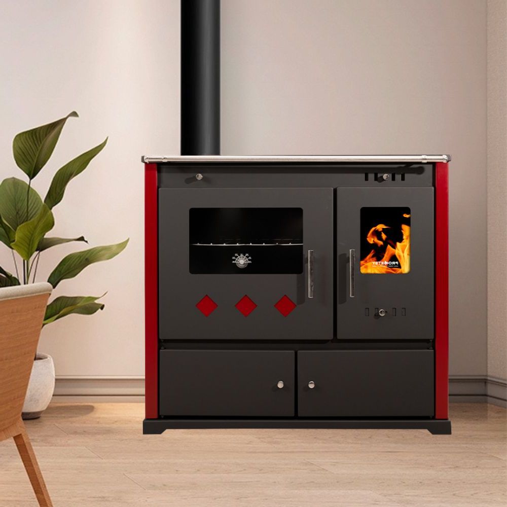 Soba De Gatit Pe Lemne Prometey Perfect Practik Lux cu fum stâng, visiniu, 9.5kW |  |  |