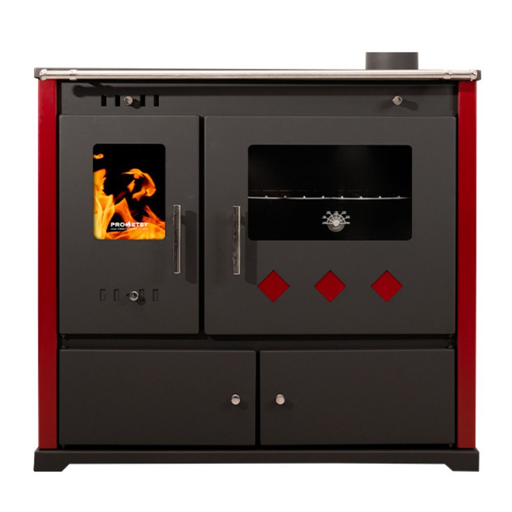 Soba De Gatit Pe Lemne Prometey Perfect Practik Lux cu plita ceramica, cos dreapta, visiniu, 9.5kW |  |  |