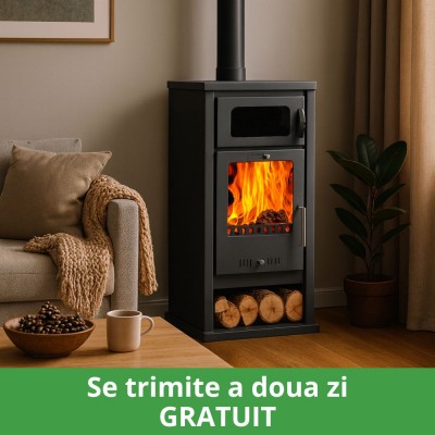 Semineu pe lemne / Soba Pe Lemne Balkan Energy Troy, Dotat Cu Cuptor Pentru Gatit, Putere 7.8kW - Sobe pe Lemne