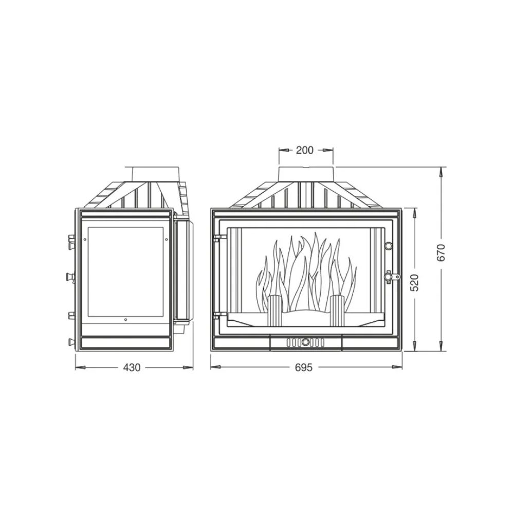 Focar Semineu UNIFLAM 700 STANDARD cu clapetă, partea stângă, 14 kW | Focare Seminee Pe Lemne | Focare Seminee |