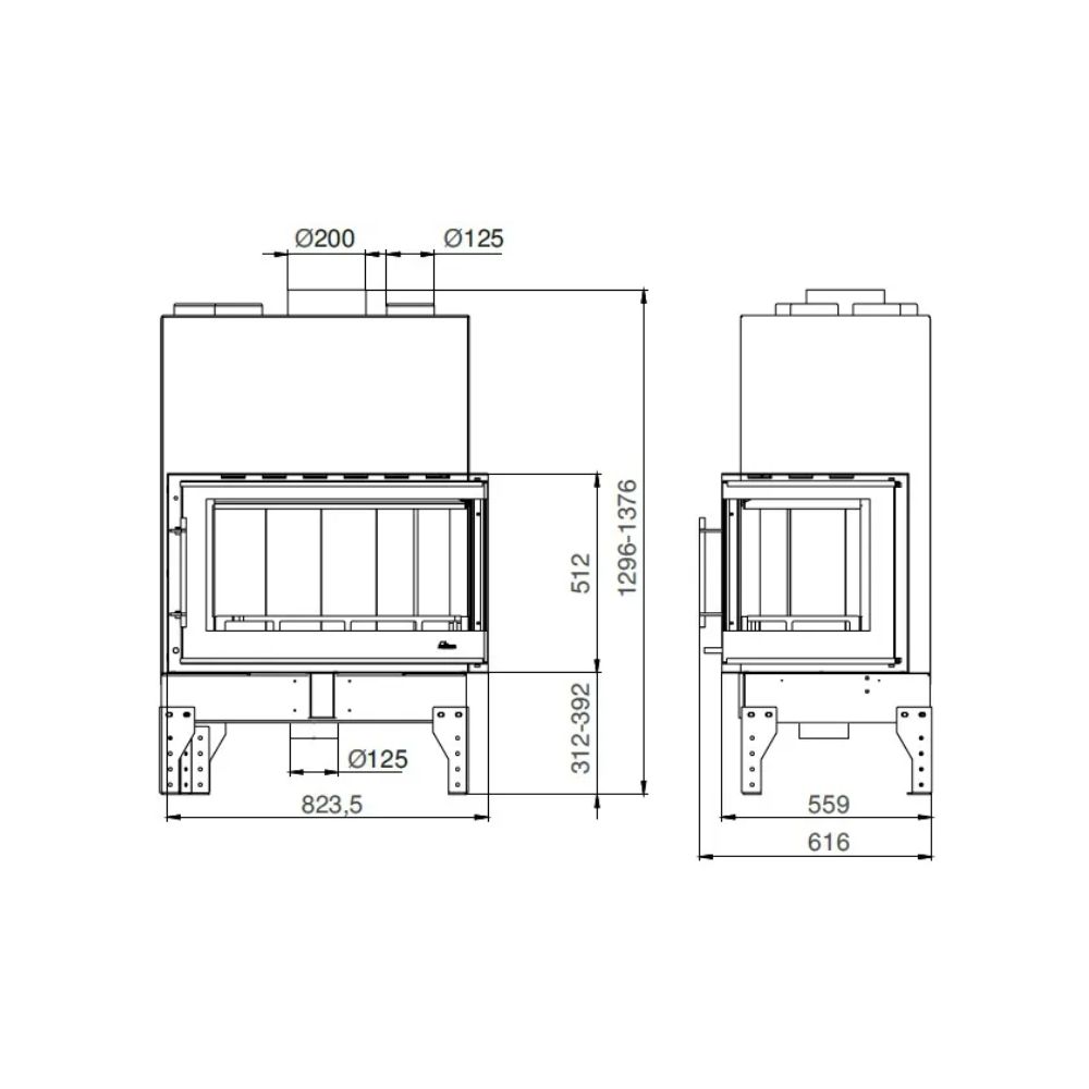Focar Semineu UNIFLAM 760 EVO PBS cu conducte de aer și alimentare cu aer, sticlă curbată, partea dreaptă, 10 kW | Focare Seminee Pe Lemne | Focare Seminee |