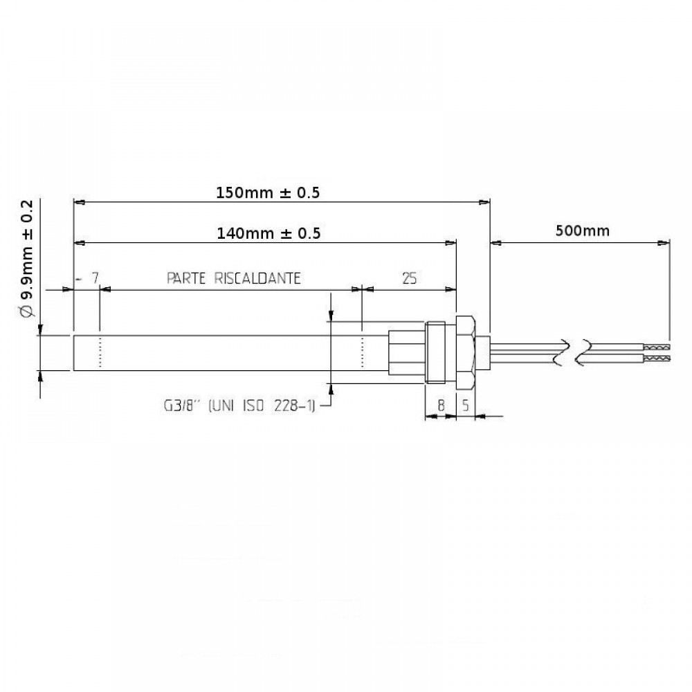 Rezistenta aprindere pentru soba pe peleți Cadel, CS Thermos, Karmek One, Ungaro, Superior, MCZ, Piazzetta lungime totala 150mm, 300W | Rezistenta aprindere peleti | Piese schimb sobe peleti |