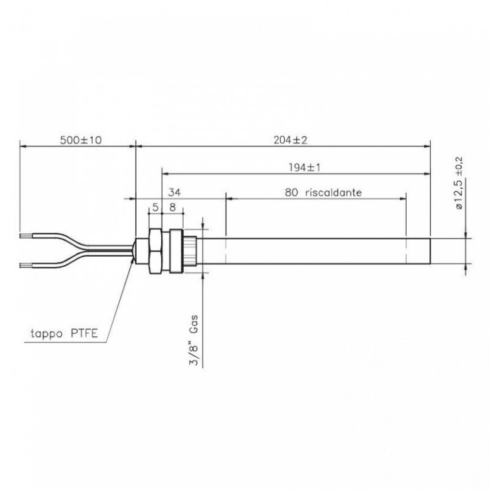 Rezistenta aprindere pentru sobe pe peleți Pasqualicchio, Clam, lungime totală 204mm, 420W | Rezistenta aprindere peleti | Piese schimb sobe peleti |