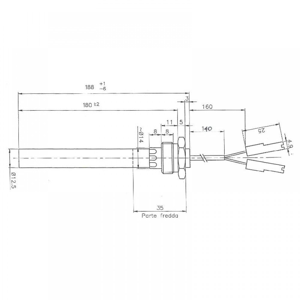 Rezistenta aprindere pentru sobe pe peleți Palazzetti, lungime totală 188mm, 350W | Rezistenta aprindere peleti | Piese schimb sobe peleti |