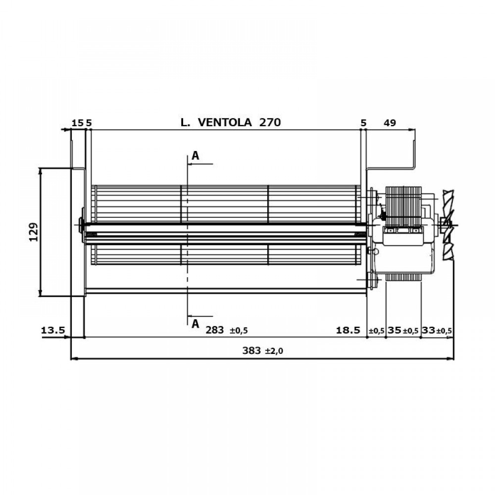 Ventilator tangențial cu Ø80 mm Fergas pentru sobele Edilkamin, Flux 337 m³/h | Ventilatoare | Piese de Schimb Seminee Peleti |