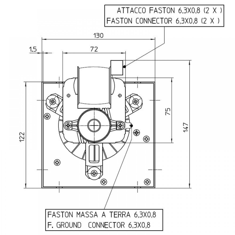 Ventilator tangențial cu Ø80 mm Fergas pentru sobele Cadel, Flux 305 m³/h | Ventilatoare | Piese de Schimb Seminee Peleti |