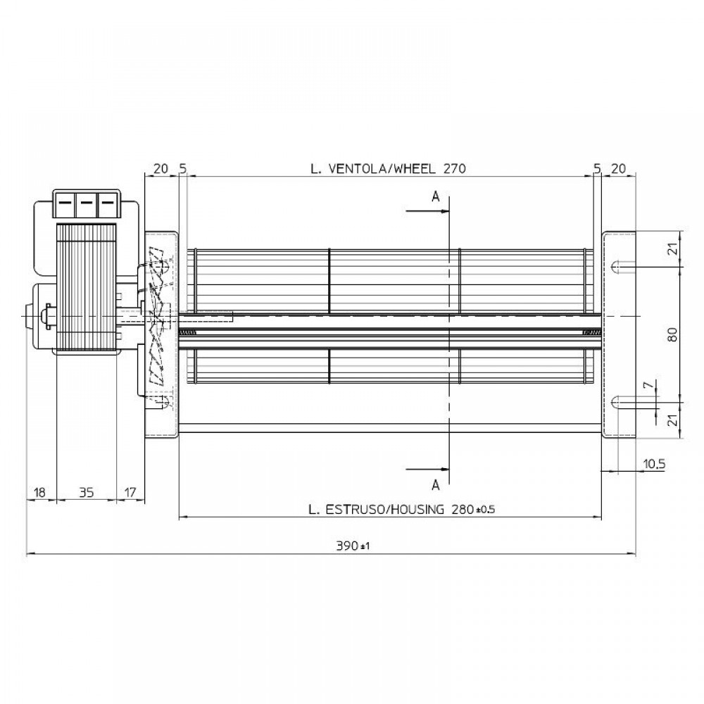 Ventilator tangențial cu Ø80 mm Fergas pentru sobele Cadel, Flux 305 m³/h | Ventilatoare | Piese de Schimb Seminee Peleti |