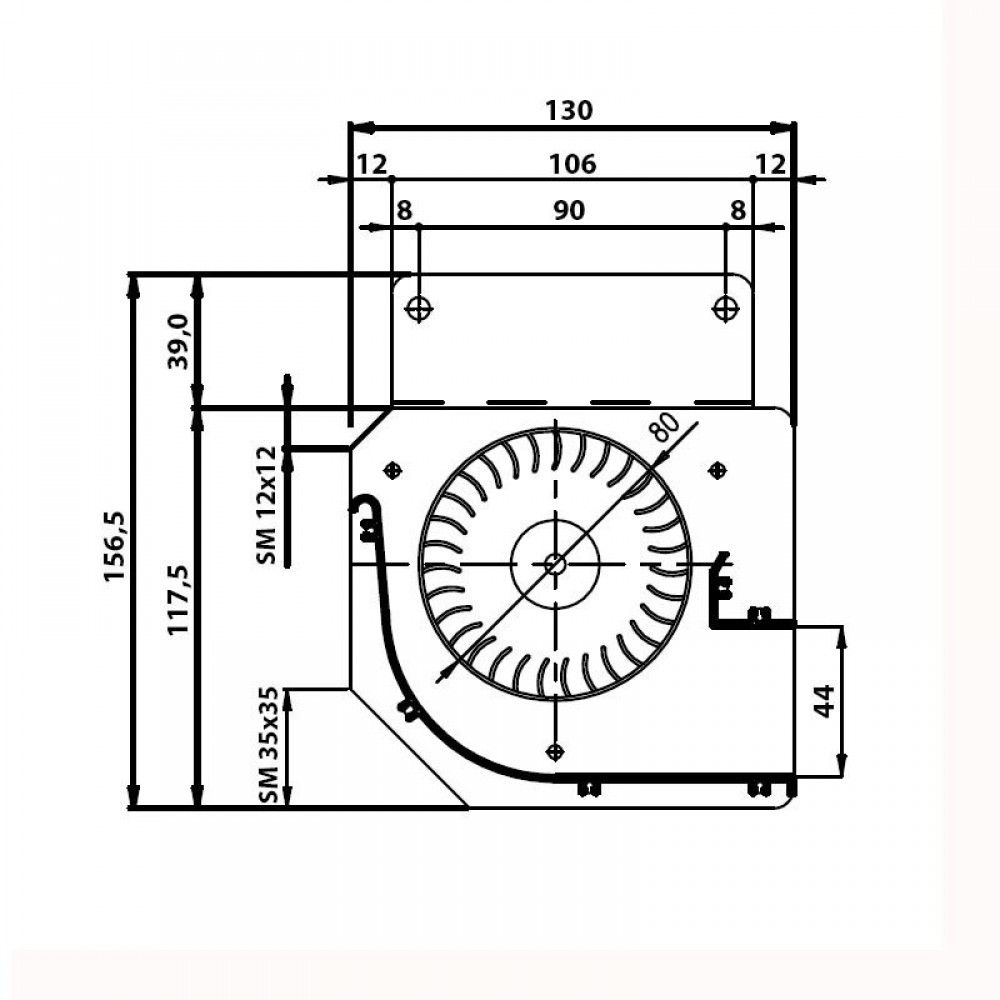 Ventilator tangențial Ø80 mm Fergas pentru sobele Edilkamin, Flux 410 m³/h | Ventilatoare | Piese de Schimb Seminee Peleti |