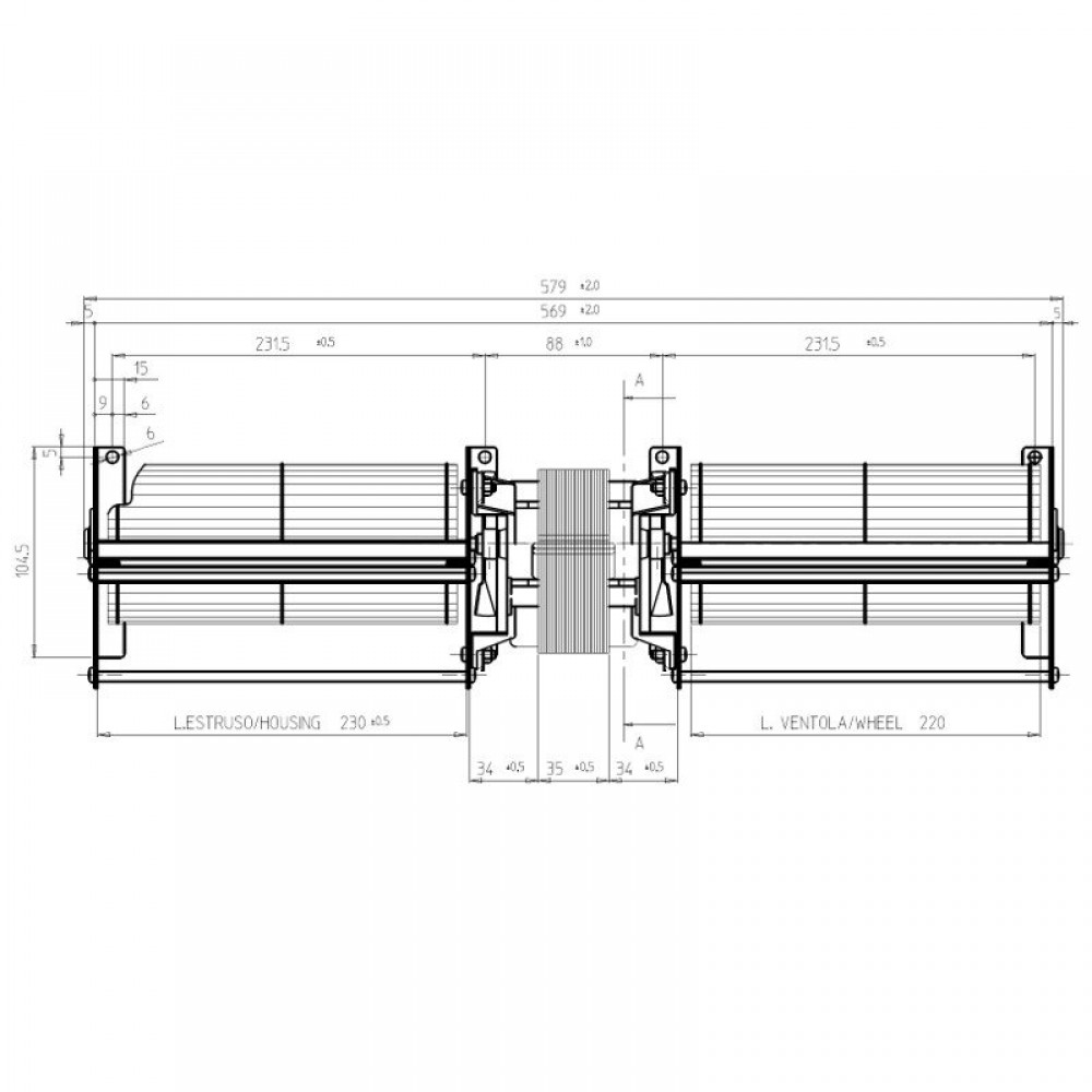 Ventilator cross-flow dublu Ø80 mm pentru sobele Edilkamin, flux 660 m³/h | Piese de Schimb Seminee Peleti | Piese de Schimb |