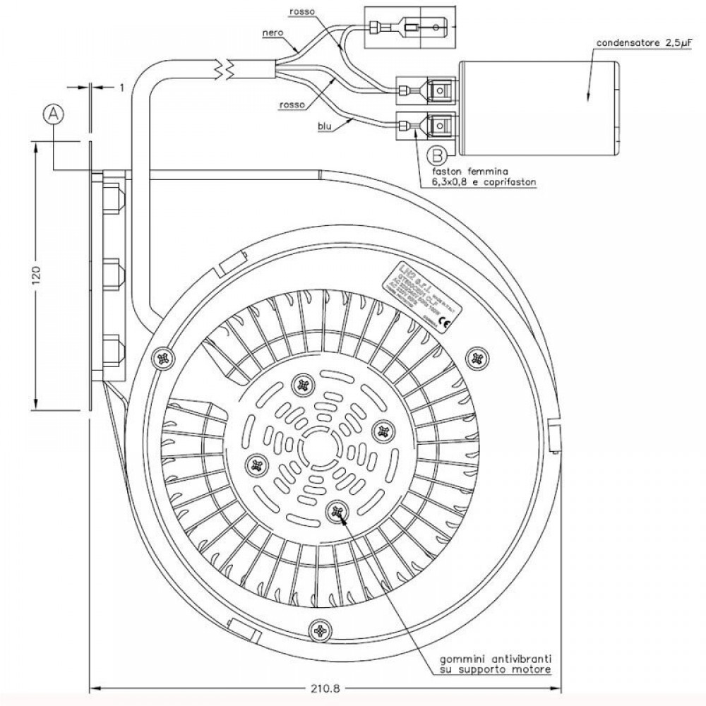 Ventilator centrifug LN2 Natalini pentru sobele Eco Spar, Deville, Puros - Sit Group, flux 480 m³/h | Ventilatoare | Piese de Schimb Seminee Peleti |
