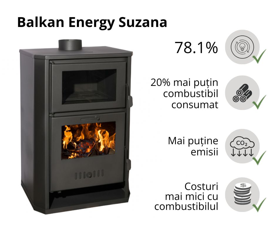 Șemineu pe lemne cu cuptor și manta de apă